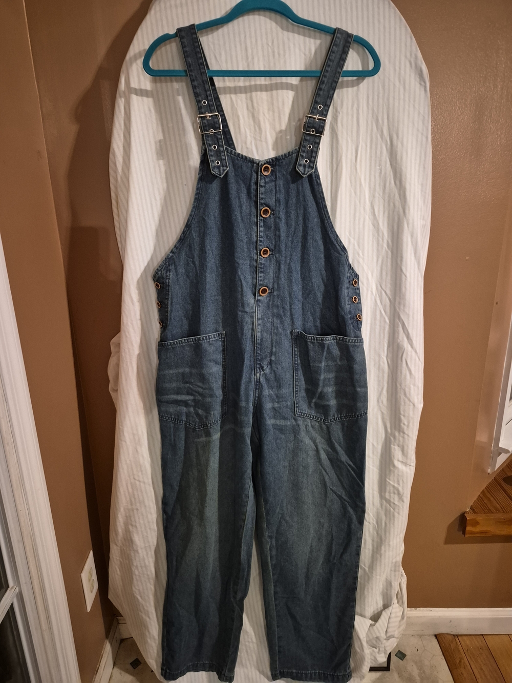 Denim Blue Women's Button-Front Overalls